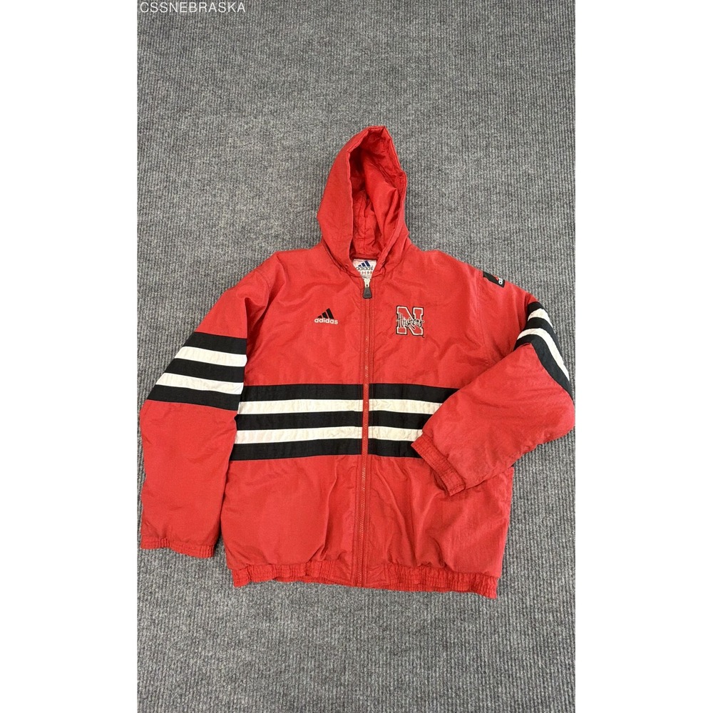 Vintage 90s Adidas Men's Nebraska Huskers Padded Hooded Jacket Red Sz XL